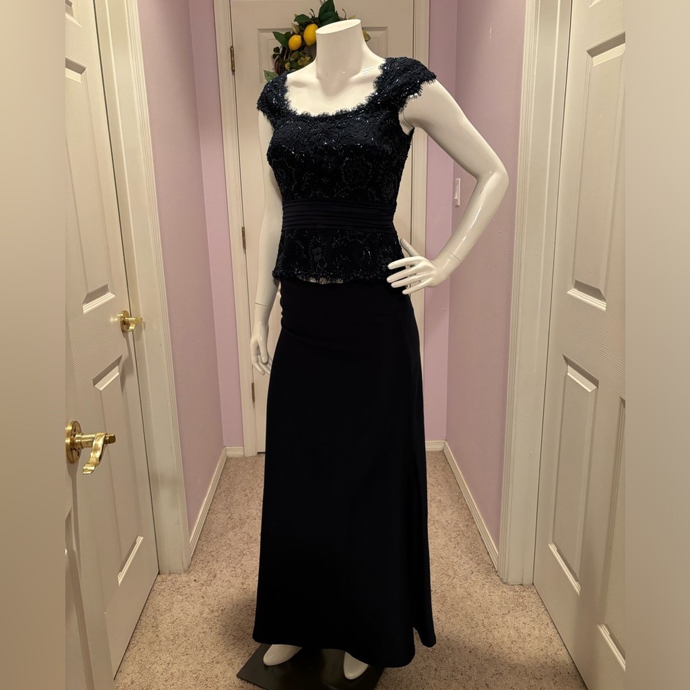 Tadasho Collection Navy blue sequin top silk skirt